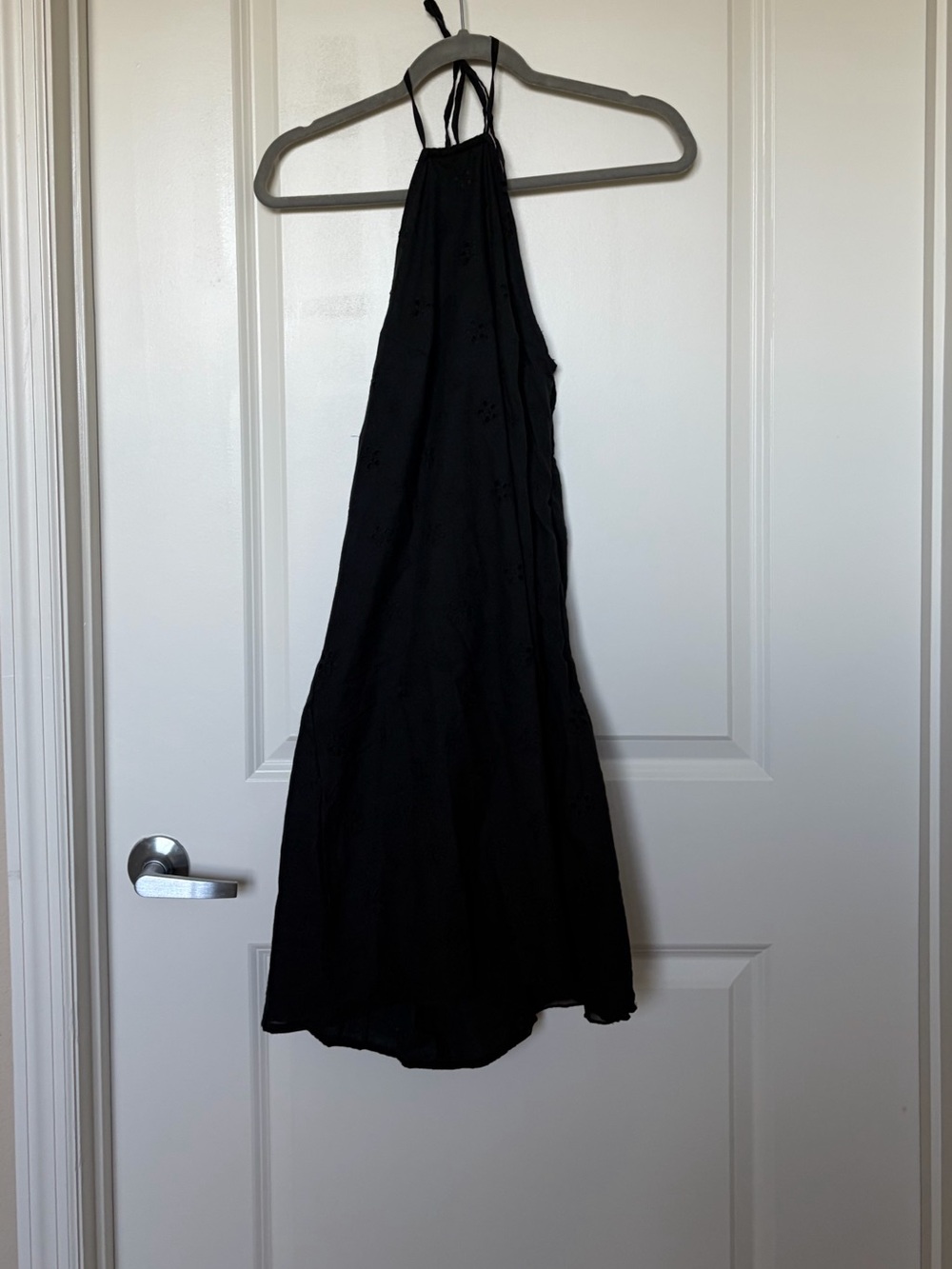 Motel/Urban Outfitters Black Floral Halter Mini Dress with adjustable straps